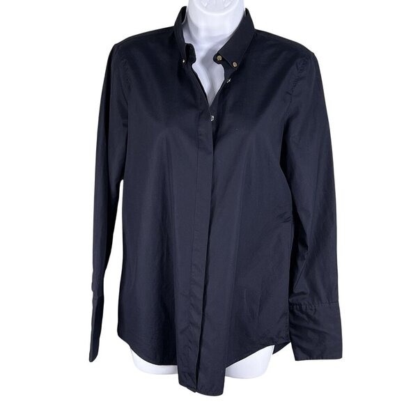 J Crew Womens S New Blue Blouse Long Sleeve Shirt Gold Stud Collar Career Preppy - Picture 4 of 15